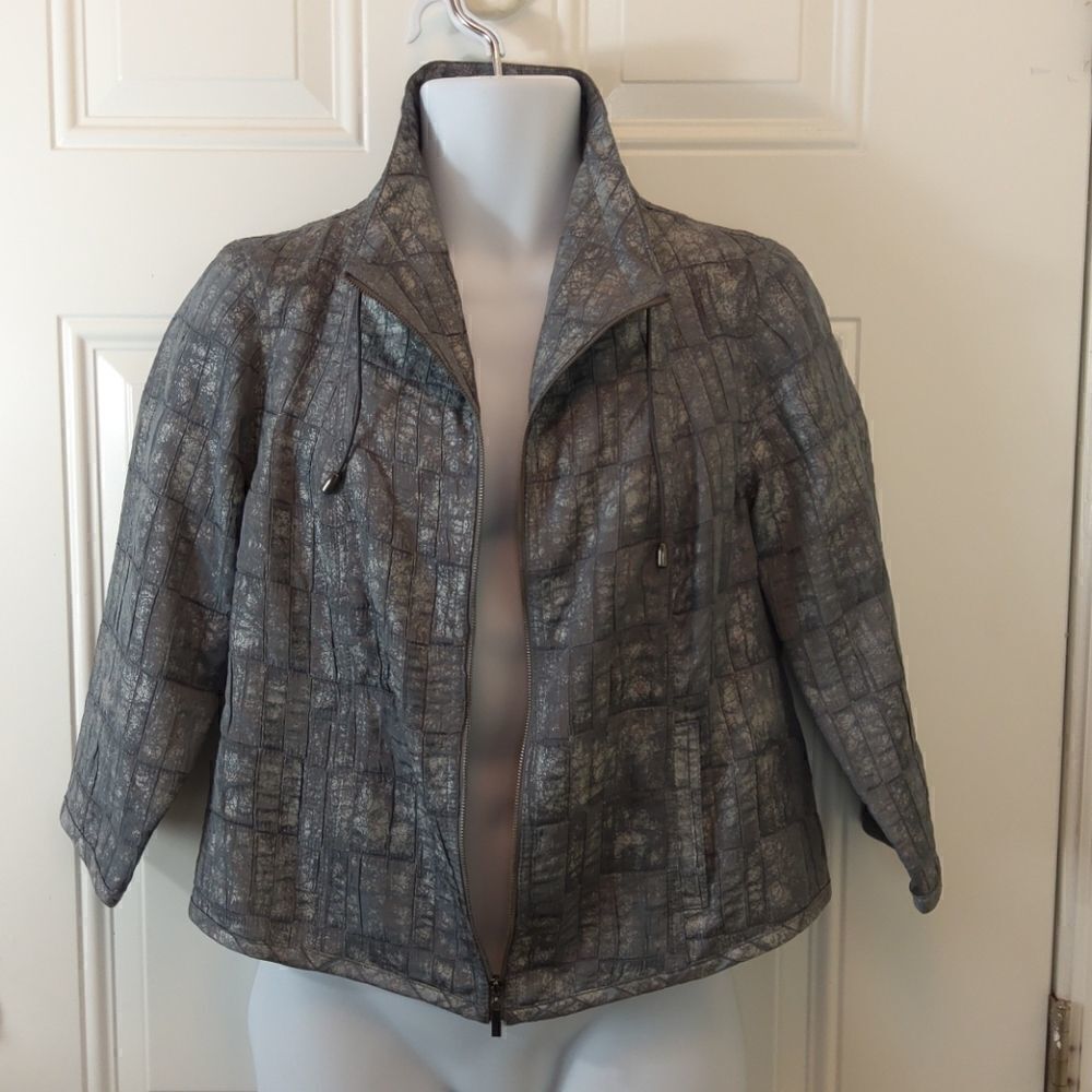 Ruby Rd. Gray 3/4 sleeve zip front jacket - Picture 6 of 12